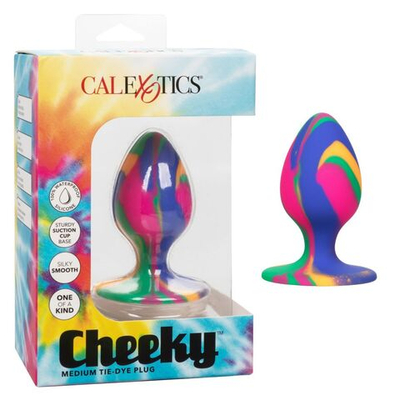 Яркая анальная пробка Cheeky Medium Tie-Dye Plug - 7,5 см. (Цвет: разноцветный)