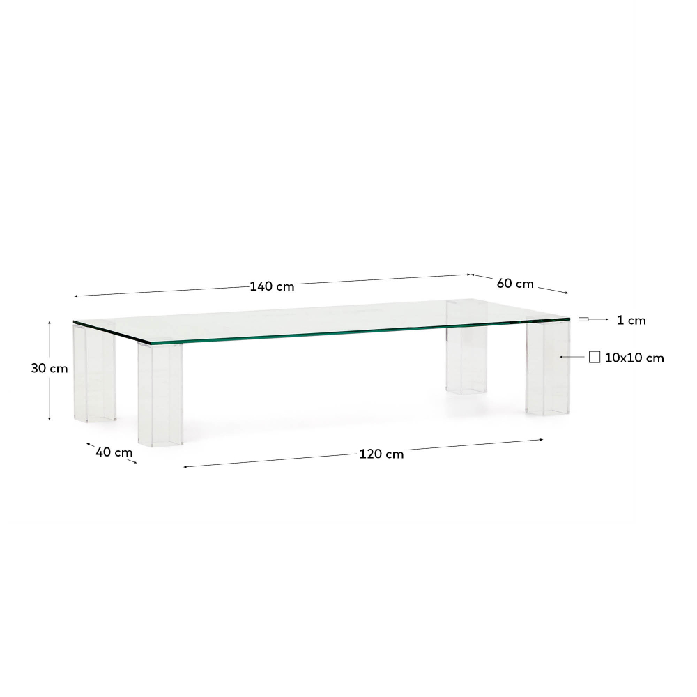 Журнальный столик Adularia из стекла прозрачного цвета 140 x 60