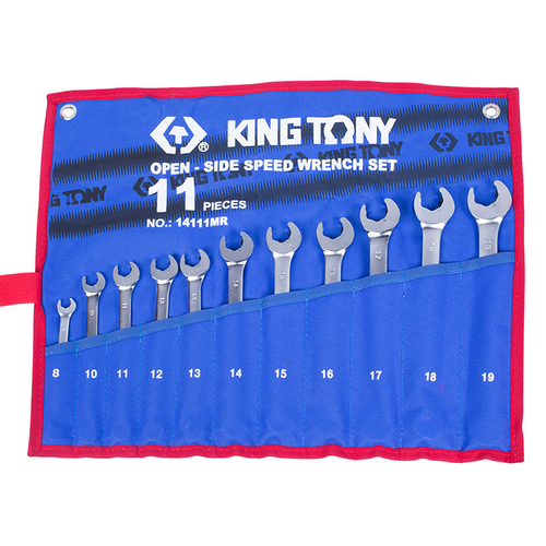 KING TONY (14111MRN) Набор комбинированных трещоточных ключей, 8-19 мм, чехол из теторона, 11 предметов