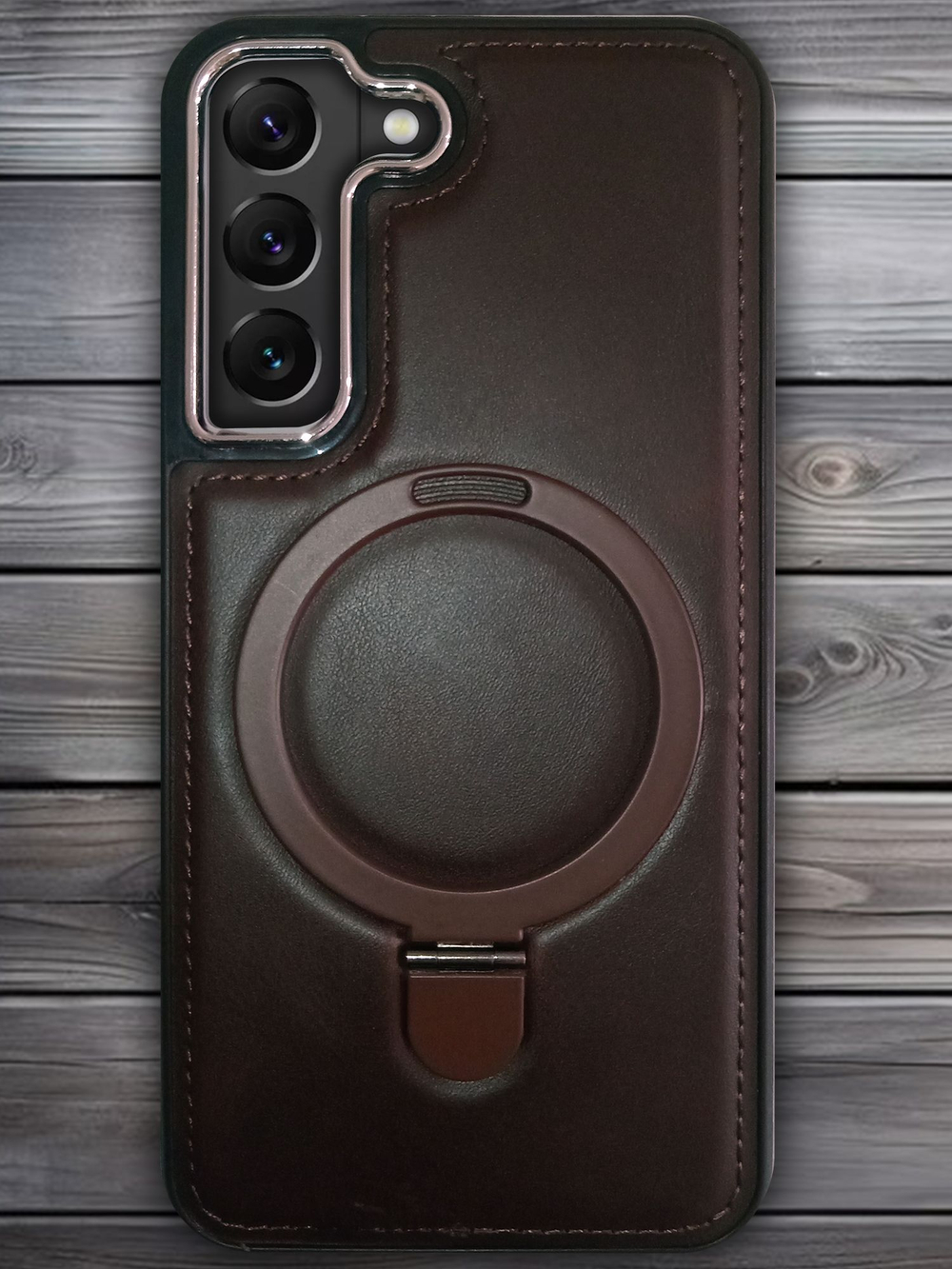 Business style чехол из кожи для SAMSUNG GALAXY S22 (не ULTRA/ FE/ PLUS!) с кольцом-подставкой и бархатной подкладкой