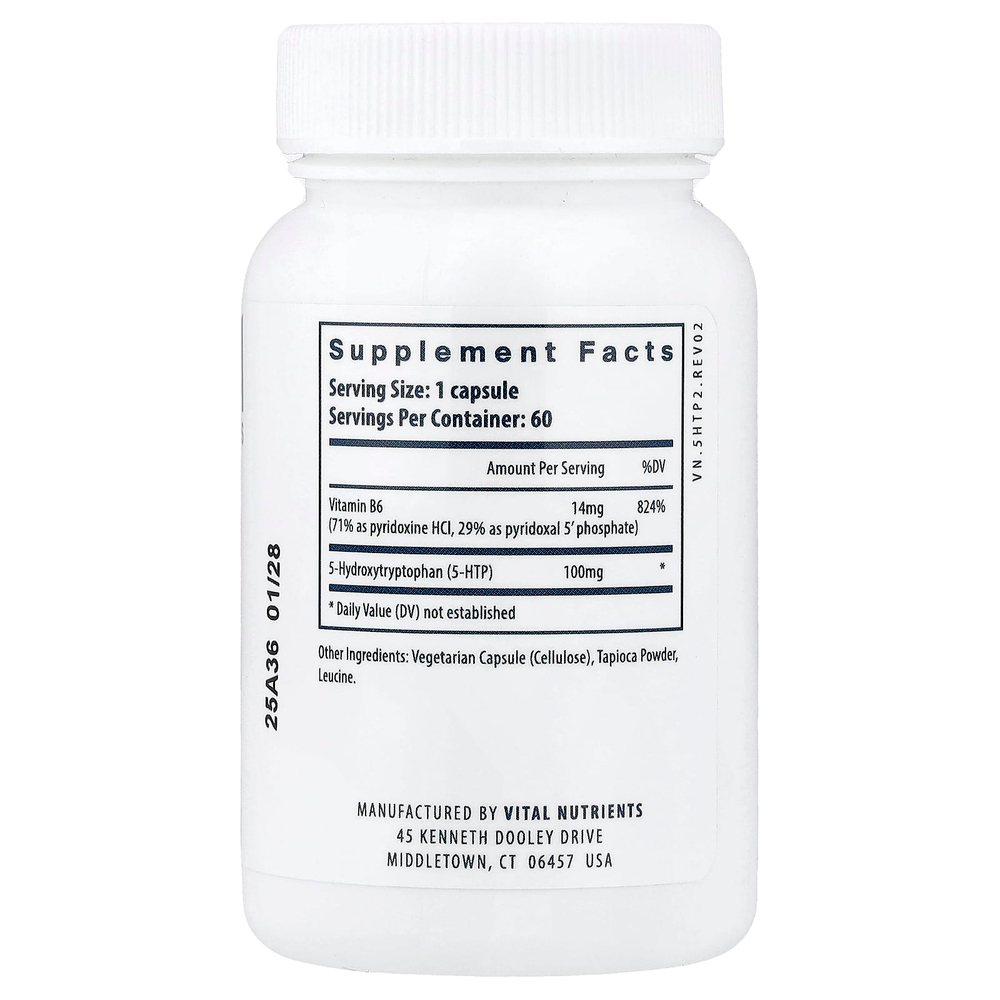 Vital Nutrients, 5-HTP, 100 мг, 60 веганских капсул