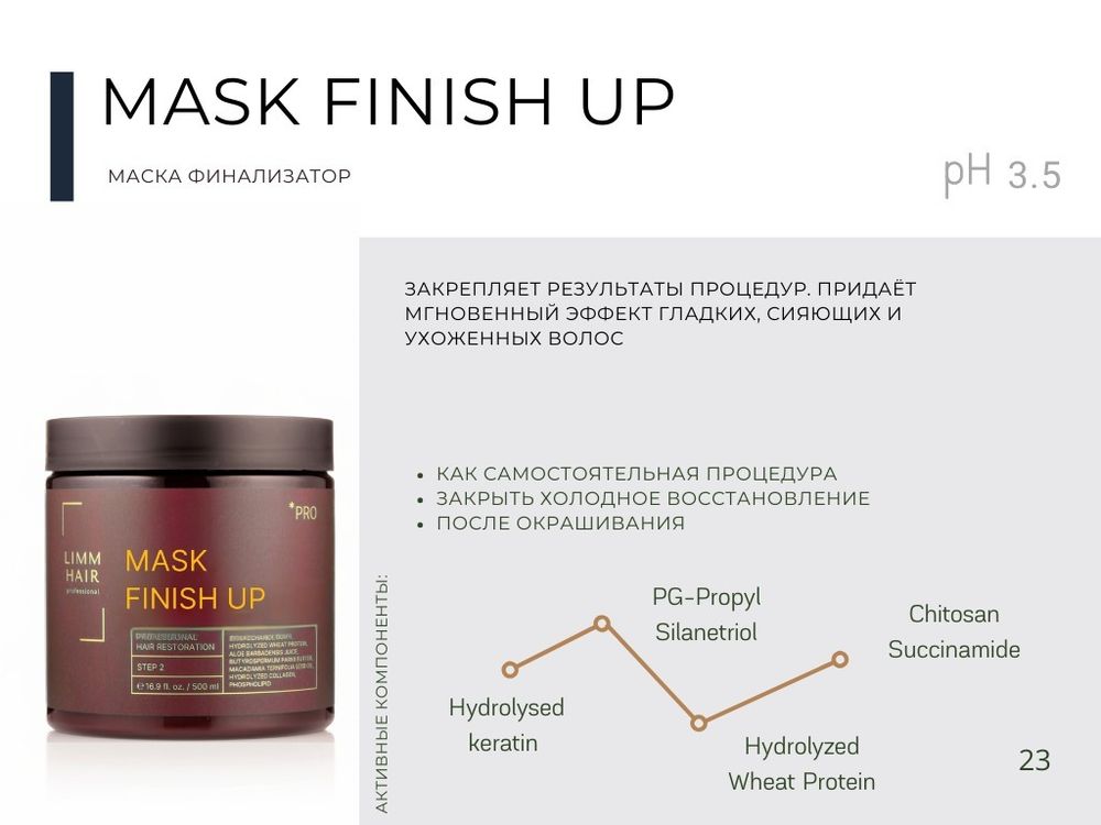 LIMM PRO Mask FINISH UP Маска Финализатор для волос pH 3.5
