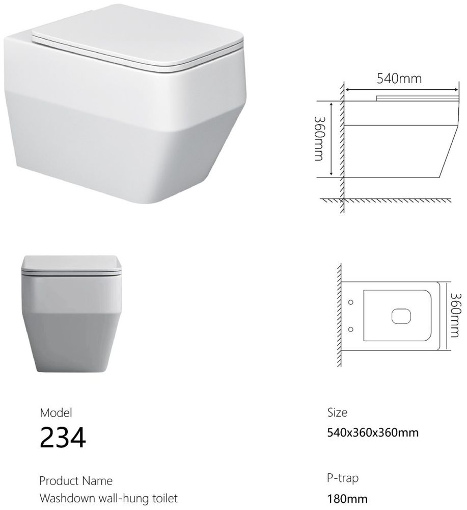 Унитаз подвесной SANITECO SA-234 белый 540X360X360