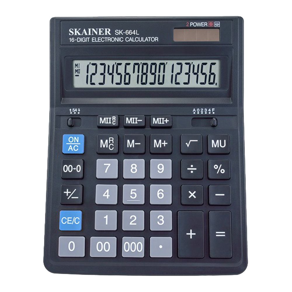 Калькулятор настольный SKAINER 16 Bit, LCD, 20*15.7*3.2 см, чёрный Калькулятор настольный SKAINER 16 Bit, LCD, 20*15.7*3.2 см, чёрный