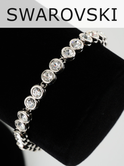 Браслет-дорожка Классик с прозрачными кристаллами Swarovski в родии