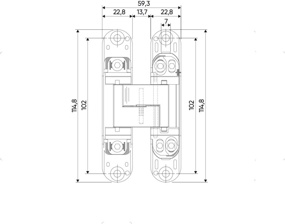 Петля скрытая ARCHIE 115х24-3D-M.CHROM мат. хром (2шт.-45 кг)