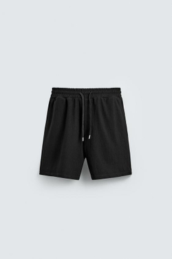 ZARA ШОРТЫ-ДЖОГГЕРЫ ИЗ РЕЛЬЕФНОЙ ТКАНИ, ЧЕРНЫЙ