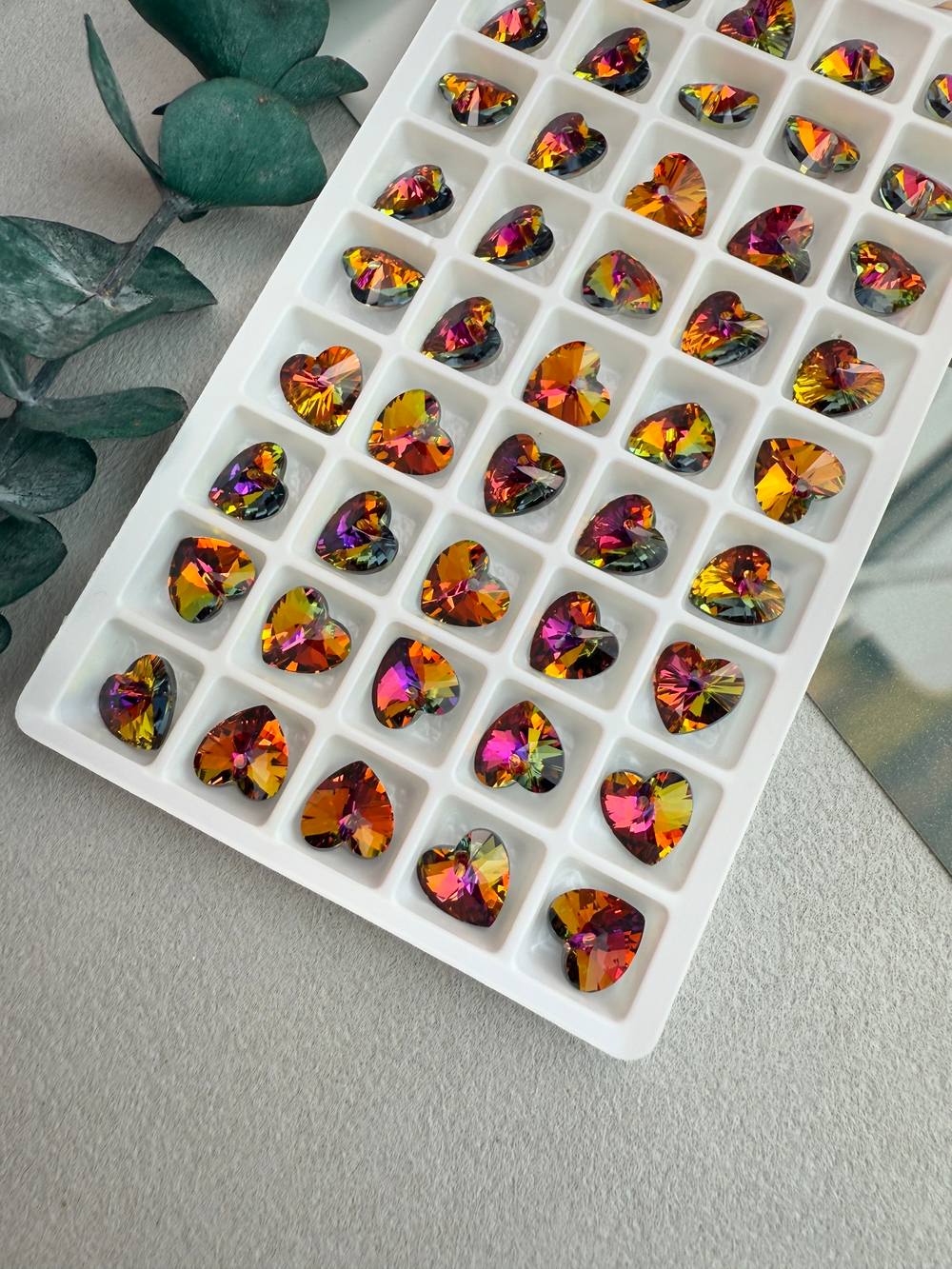 Подвеска сердце из хрустального стекла, heart 10 мм, 2 штуки, Огненный закат