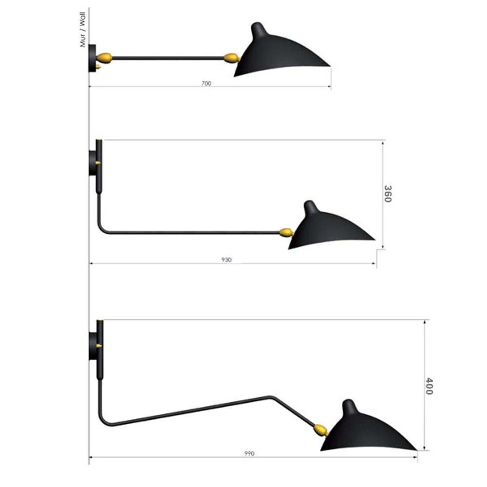 бра  Serge Mouille 1 Arm wall lamp