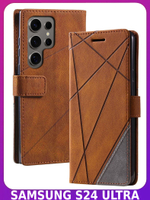 Дизайнерский чехол-книжка из кожи для SAMSUNG GALAXY S24 ULTRA с отделом для наличных, 3 слотами для карт и подставкой