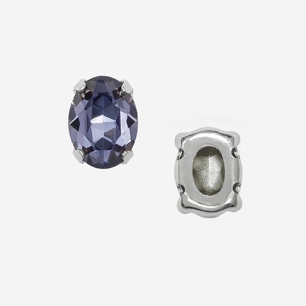 Кристалл Овал (Oval Fancy Stone) в цапах, оттенок "Танзанит"/"Tanzanite", 8*6мм, родирование