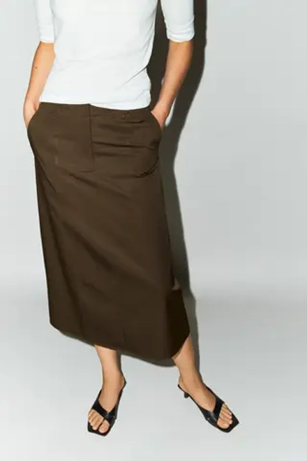 Massimo Dutti Хлопковая юбка миди, коричневый