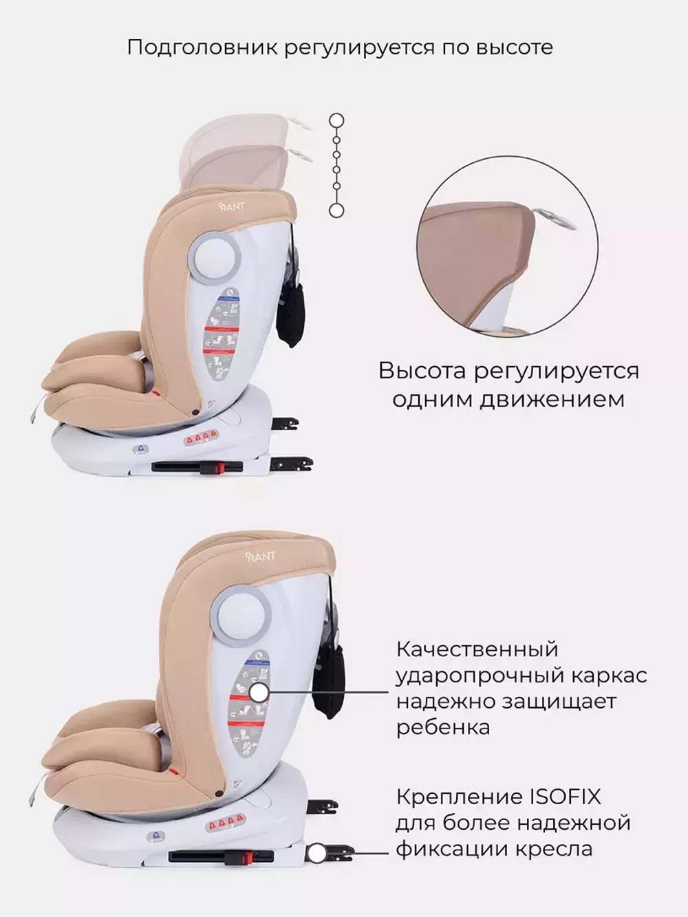 Автокресло Rant Drive Active Line 0/1/2/3 (0-36кг) Beige/Бежевый isofix