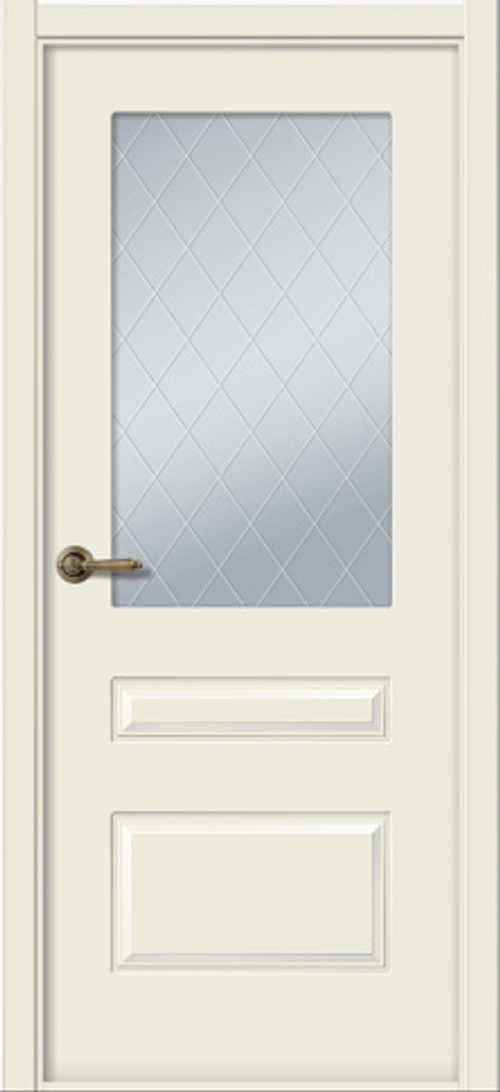 Дверь Роялти / Цвет Эмаль жемчуг / Мателюкс белый витраж / Двери Belwooddoors