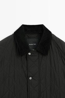 Massimo Dutti Стеганая куртка с вельветовым воротником, черный