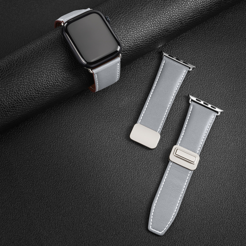 Ремешок из натуральной кожи серого цвета для смарт часов Apple Watch 38, 40, 41, 42мм, серия YA Series от Dux Ducis
