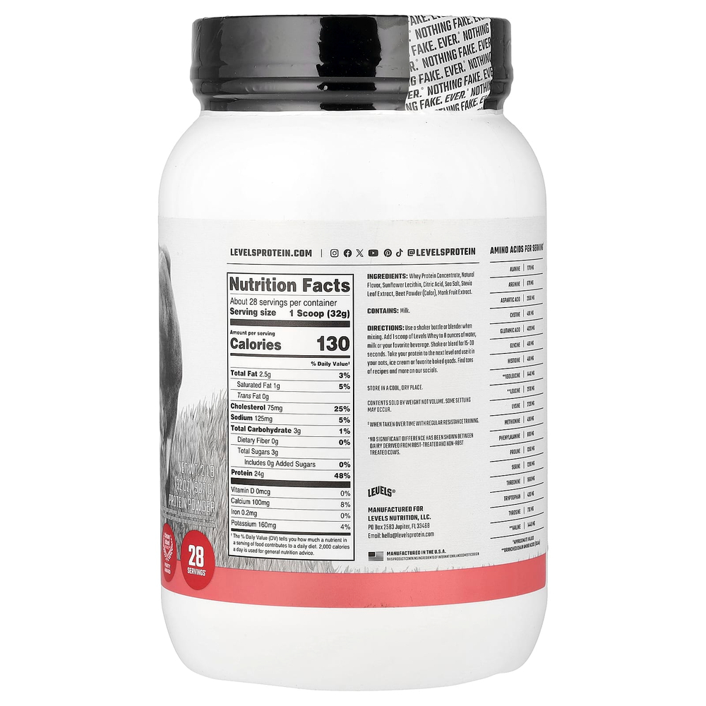 Levels, Порошок из сывороточного протеина от травяного откорма, со вкусом клубники, 907 г (2 фунта)