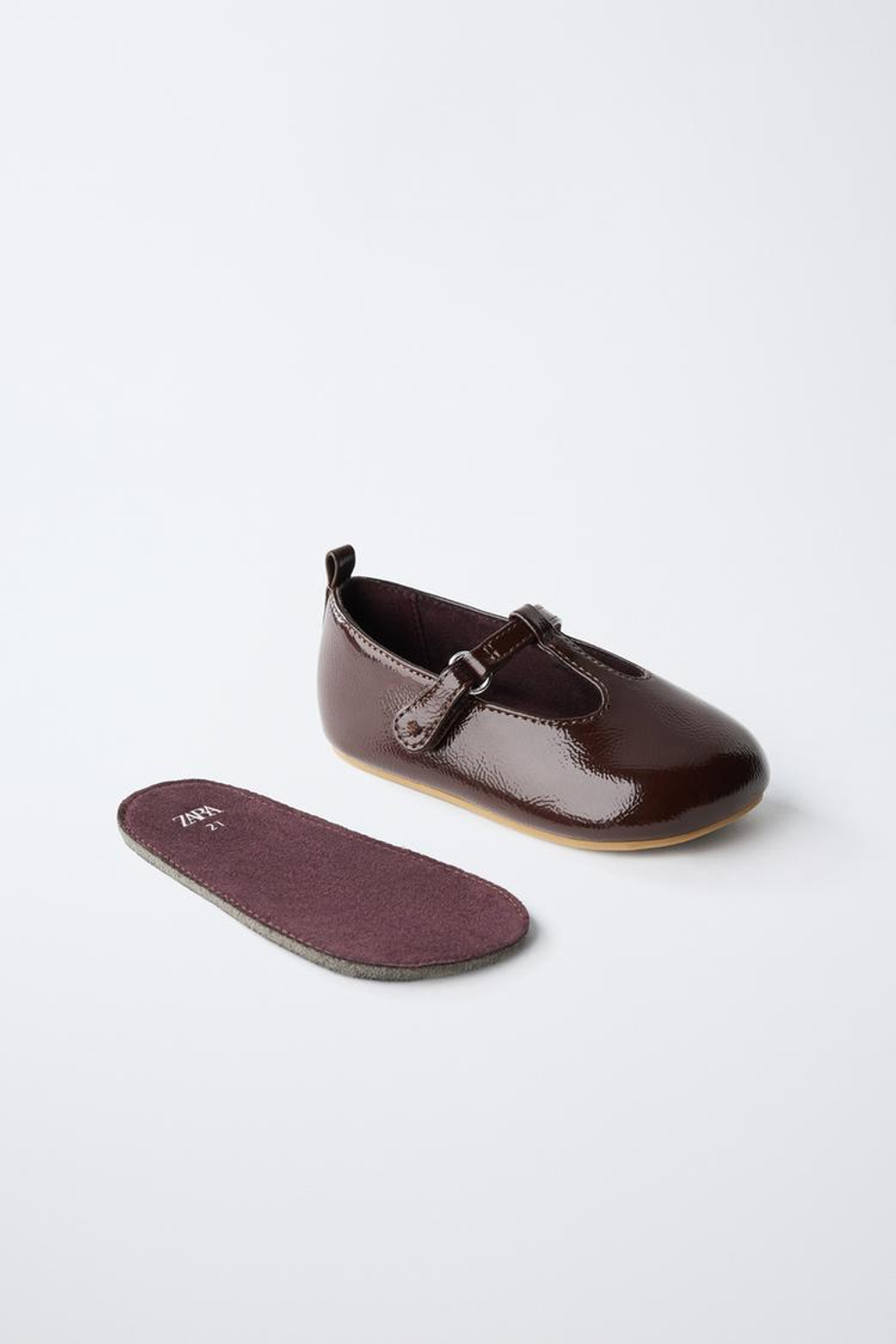 ZARA БАЛЕТКИ BAREFOOT С ЛАКОВЫМ ЭФФЕКТОМ, КОРИЧНЕВЫЙ