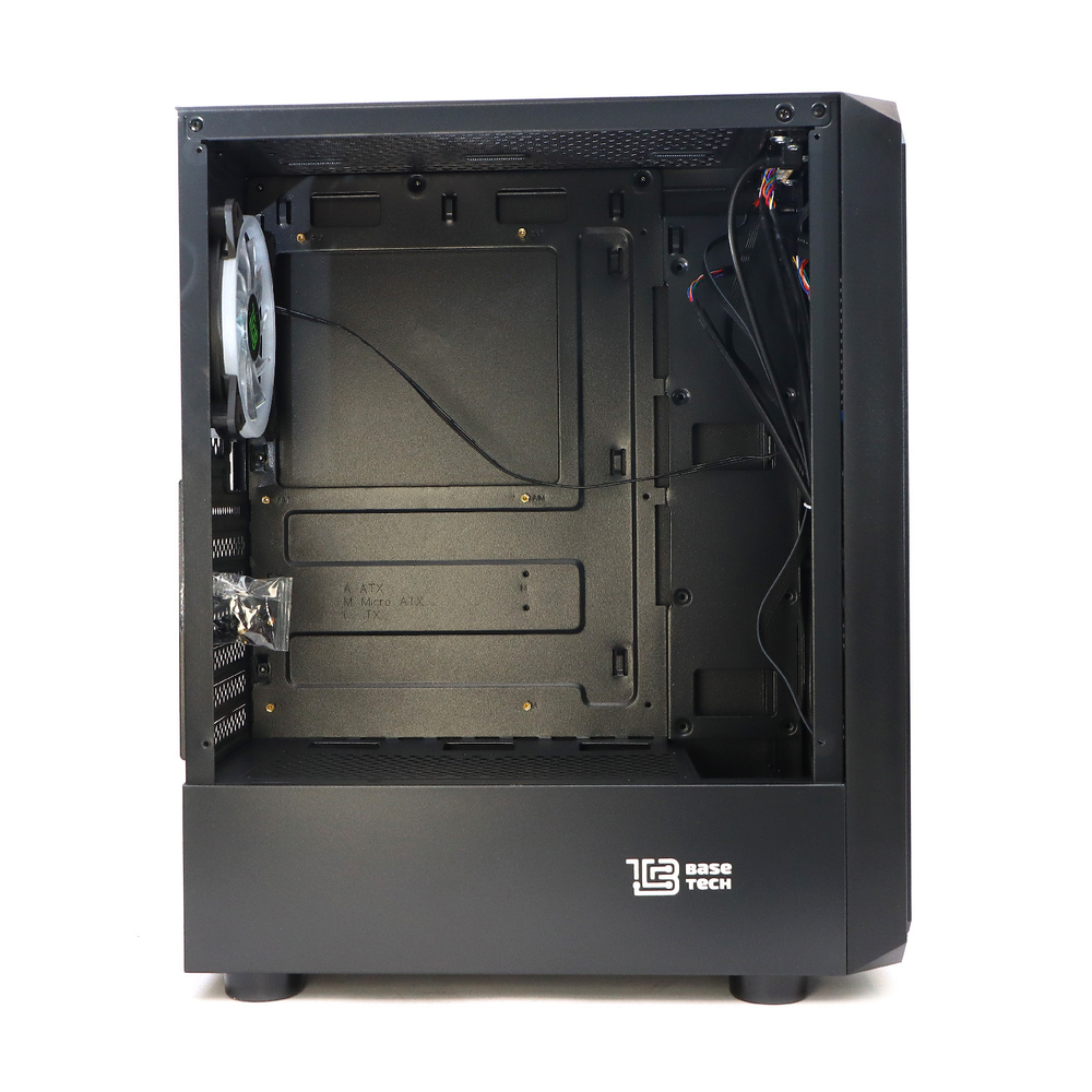 Корпус BaseTech eXtreme GFX-04, Без БП, ATX, чёрный, 1xFRGB FAN, 2xUSB2, 1xUSB3, бок: закалённое стекло (BT-GFX-04-TG-1F-RGB)