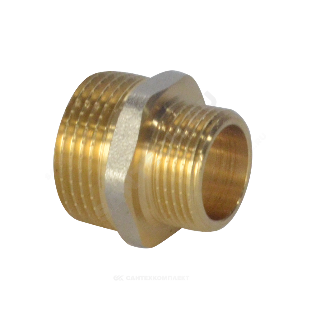 Ниппель латунь никель переходной Ду 40х25 (1 1/2"х1") НР 9023 ГОСТ 32585-2013 Aquasfera 9023-10