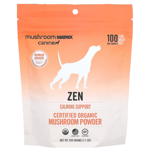 Mushroom Matrix Canine, Zen, сертифицированный органический грибной порошок, для домашних животных, 50 фунтов, для собак и кошек, 200 г (7,1 унции)