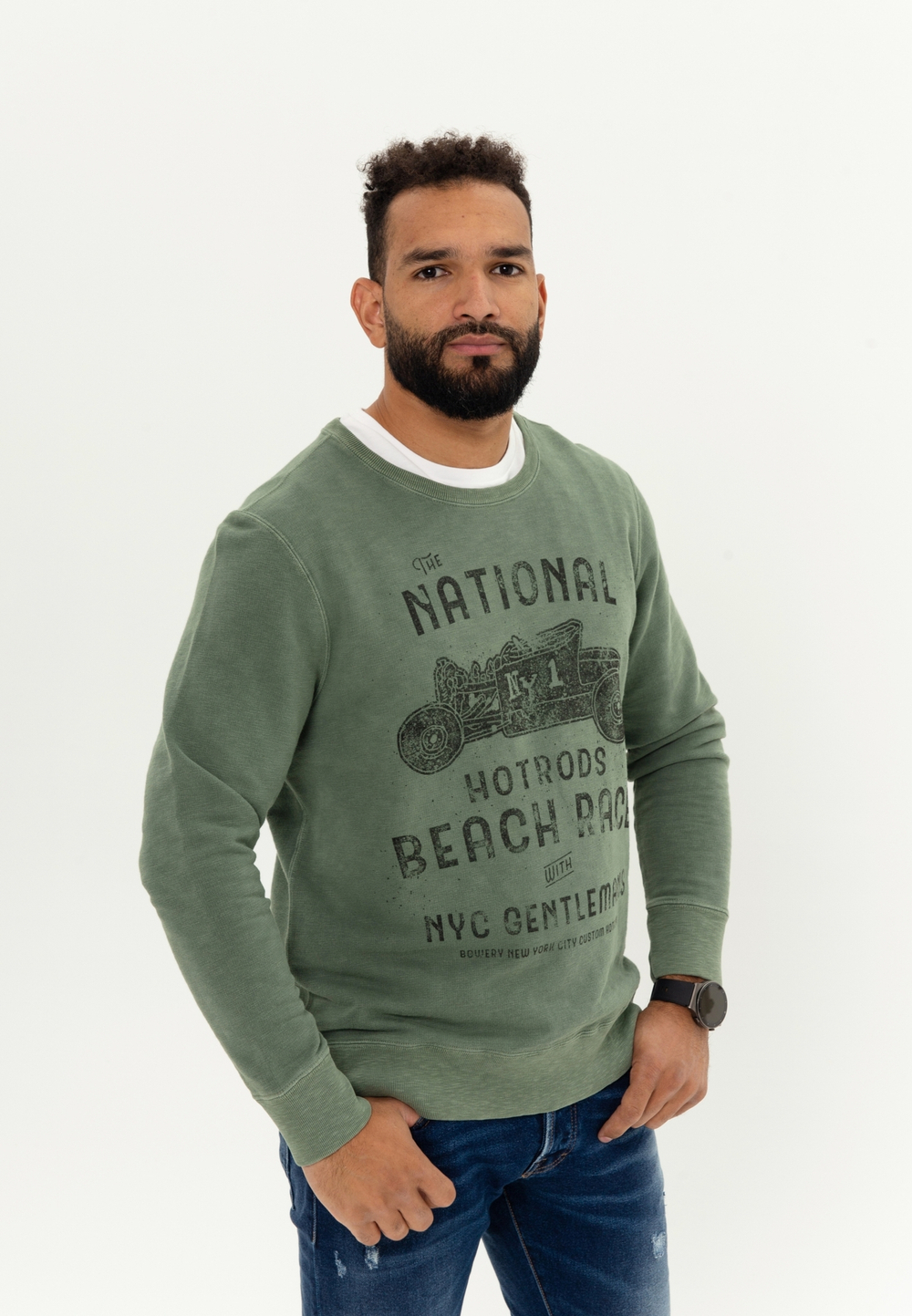 Свитшот Bowery NYC Slub "Hotrod" Vintage Army