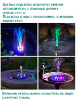 Фонтан с подсветкой на солнечной батарее, 18 см, с насадками