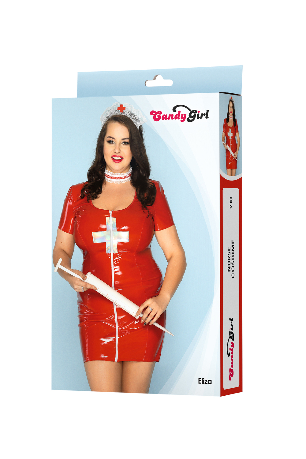 Костюм медсестры Candy Girl: платье, чокер, головной убор красный 2XL