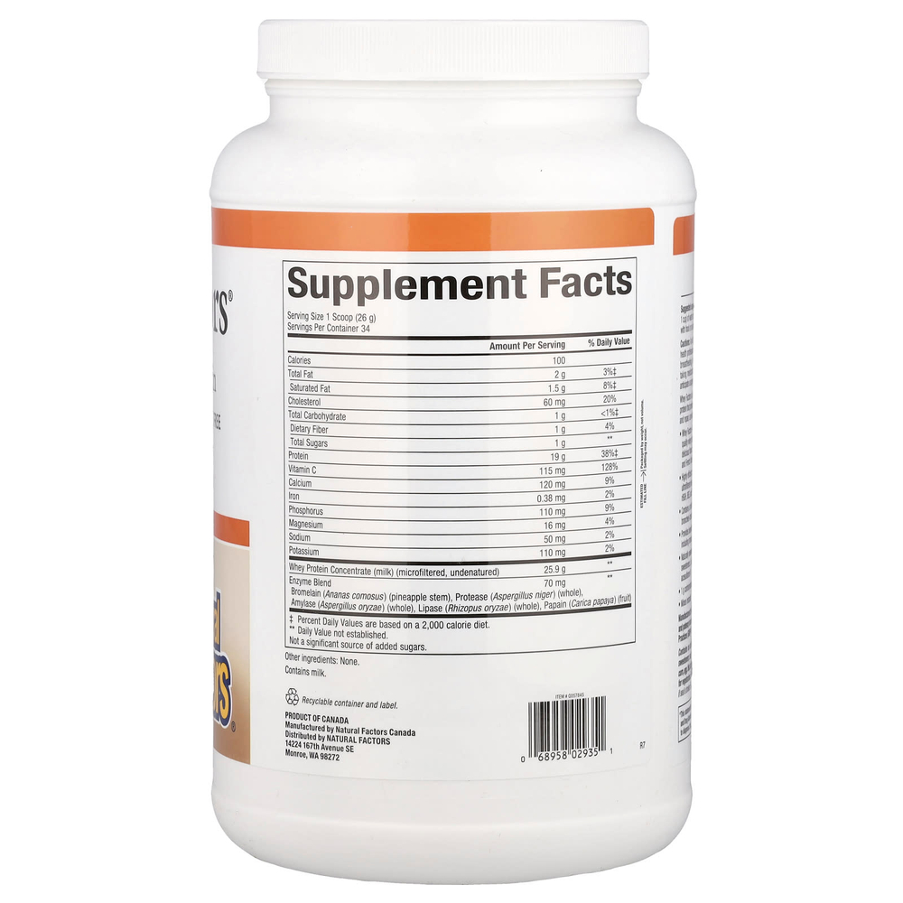 Natural Factors, Whey Factors®, сывороточный протеин травяного откорма, без добавок, 907 г (2 фунта)