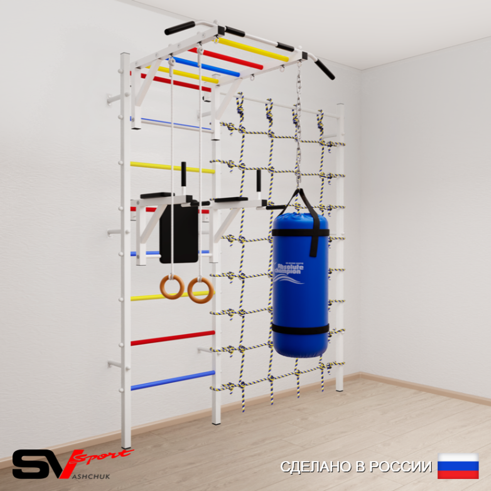 Шведская стенка Sv Sport усиленная 64130 (Турник рукоход/Брусья/Кольца/Цепь/Мешок 30кг/Канатный лаз)