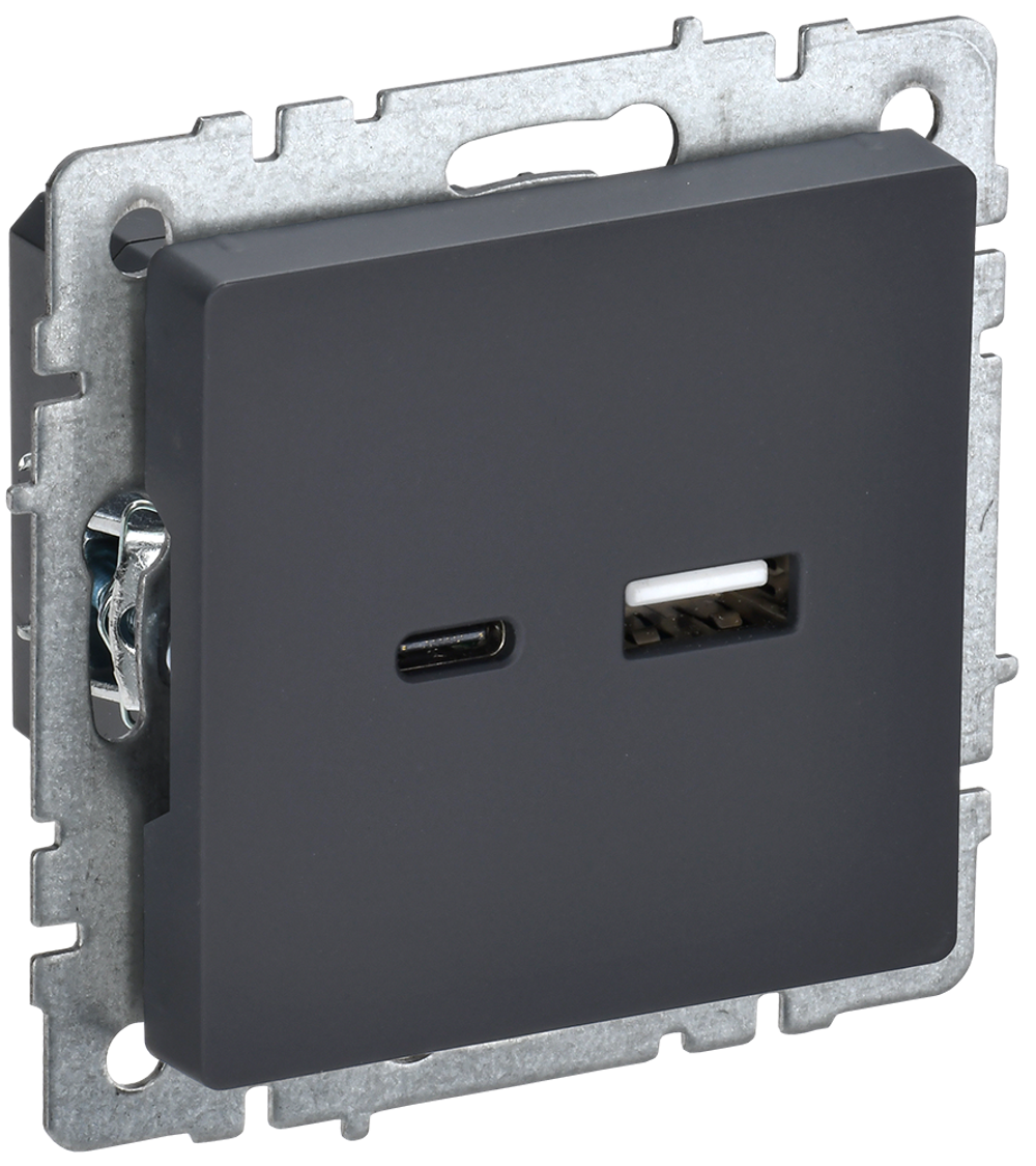 BRITE Розетка USB A+C 18Вт РЮ11-1-БрГ графит IEK