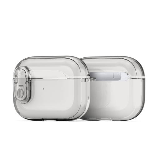 Прозрачный чехол серого цвета от Dux Ducis для наушников AirPods Pro 2, серия PECL Series Case, в комплекте с карабином