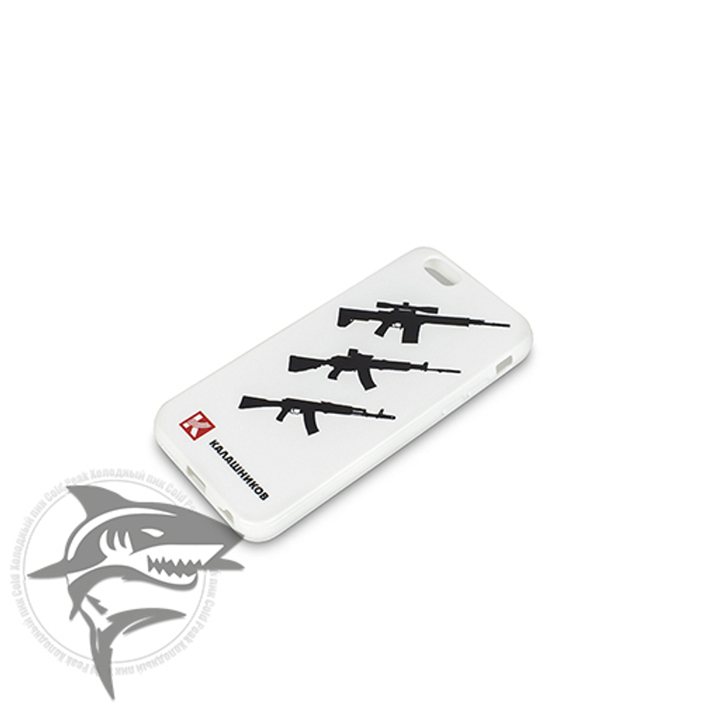 Чехол для iPhone 6/6s с силуэтом автомата Калашникова и фирменным логотипом (силикон белый)
