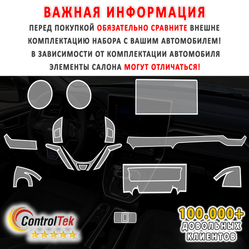 HAVAL M6 (2023) - комплект защитных матовых пленок 5 в 1. Пленка защитная ControlTek HYBRID со слоем TOP COAT. Толщина: 6 mil. (175 мкм.)
