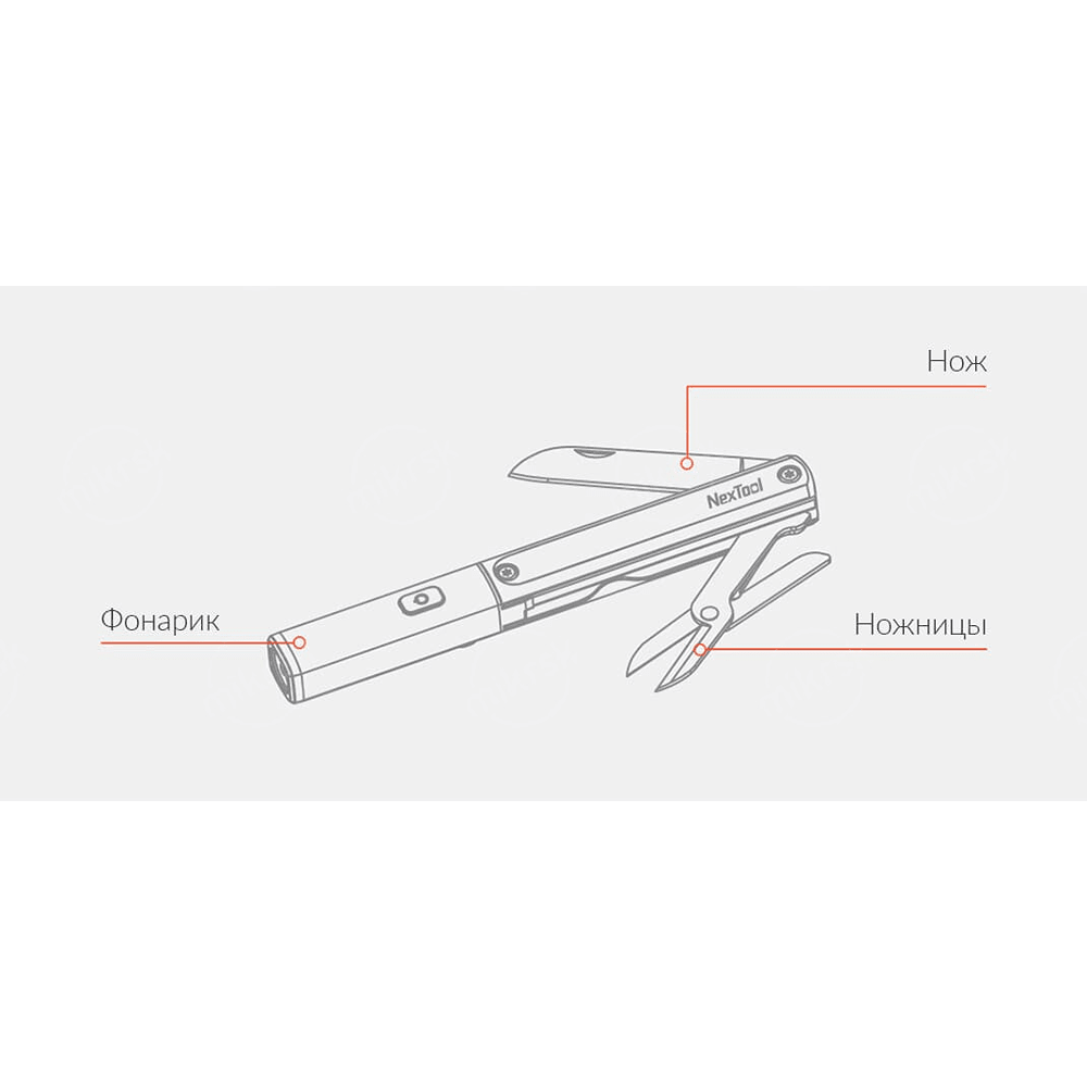 Мультитул-фонарь Nextool (Xiaomi) Pen Tool, аккумулятор, черный (NE20026)