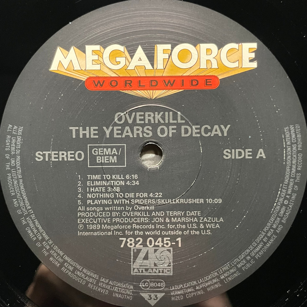 Overkill ‎– The Years Of Decay (Германия 1989г.)