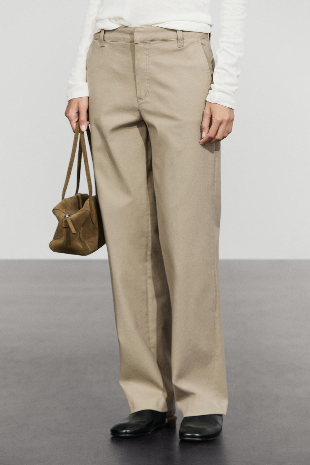 Massimo Dutti Брюки из эластичной хлопковой смеси, бежевый