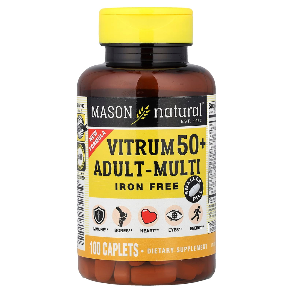 Mason Natural, Vitrum 50+, мультивитамины для взрослых, без железа, 100 капсул