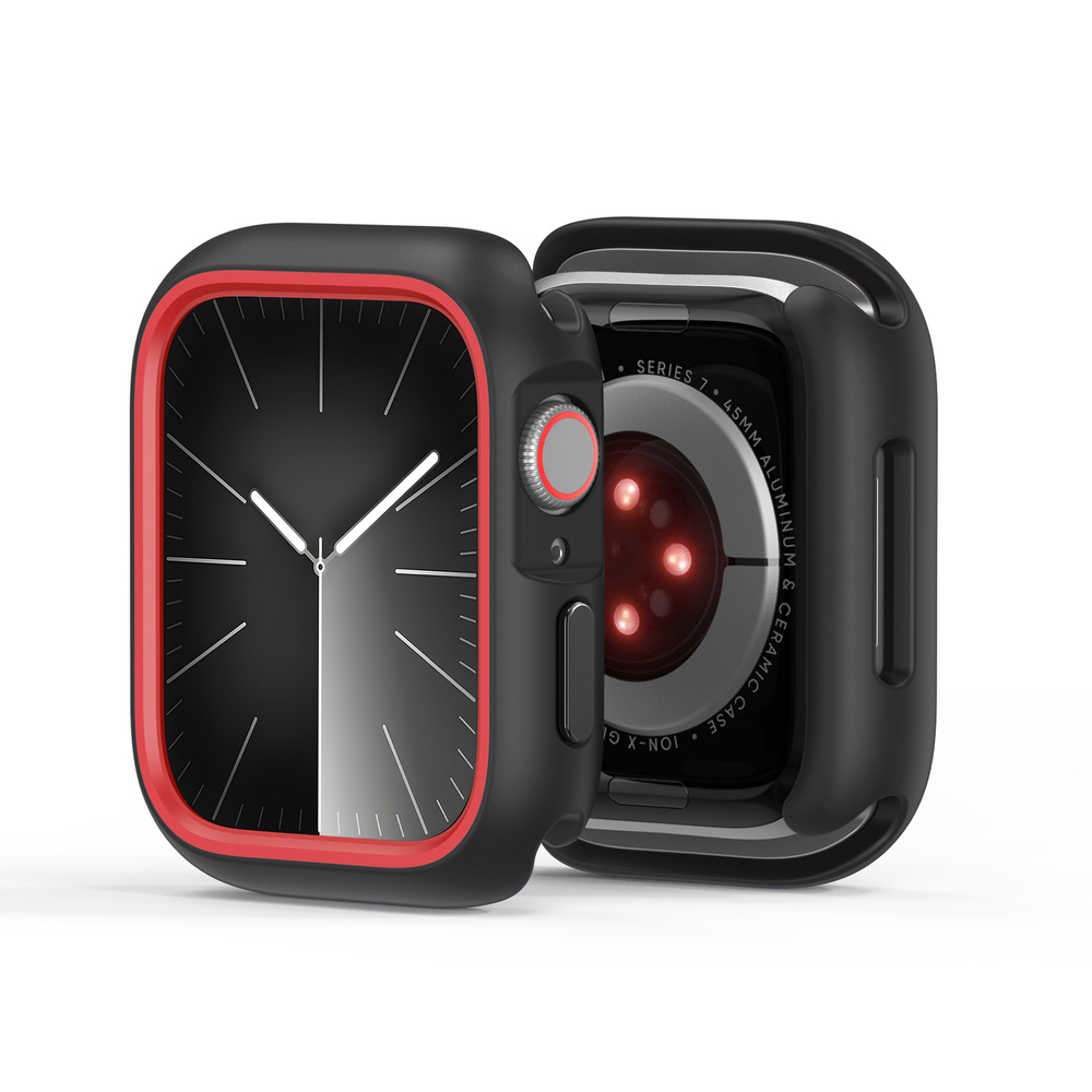Чехол-бампер для часов Apple Watch 10 размер 46мм, цвет черный с красной вставкой от Dux Ducis, серия Bamo Series Case