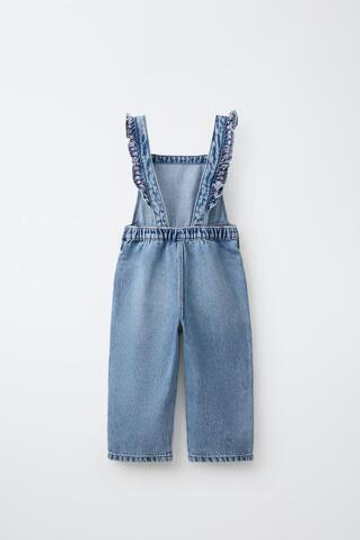 ZARA ДЖИНСОВЫЙ КОМБИНЕЗОН С ВЫШИВКОЙ, СИНИЙ