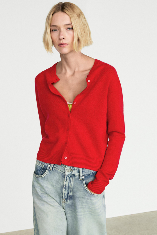 Massimo Dutti Укороченный кардиган из 100% кашемира, красный