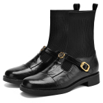 D FUSE SCANDINAVIA Stretch & Sock Boots Cow Split Leather Ankle Boots Women"s