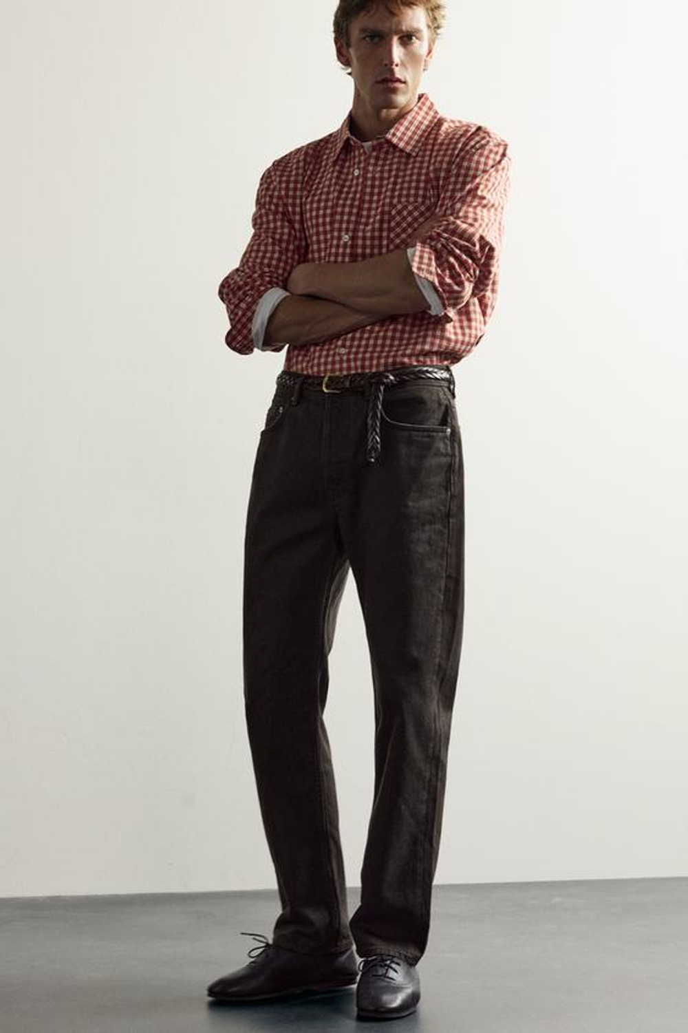 ZARA X AARON LEVIN ДЖИНСЫ STRAIGHT FIT, ШОКОЛАДНО-КОРИЧНЕВЫЙ