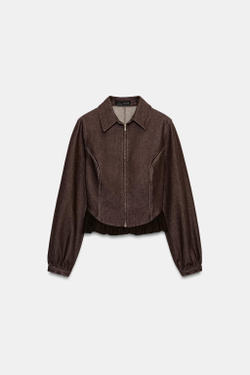 ZARA ДЖИНСОВАЯ РУБАШКА Z1975 С КОМБИНИРОВАННЫМ НИЗОМ, КОРИЧНЕВЫЙ
