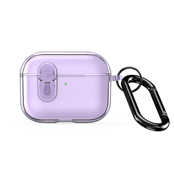 Чехол фиолетовый прозрачный для наушников AirPods Pro 3, серия PECL Series от Dux Ducis, в комплекте с карабином
