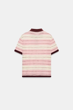 ZARA ТРИКОТАЖНОЕ ПОЛО В ПОЛОСКУ, РОЗОВЫЙ/БЕЛЫЙ