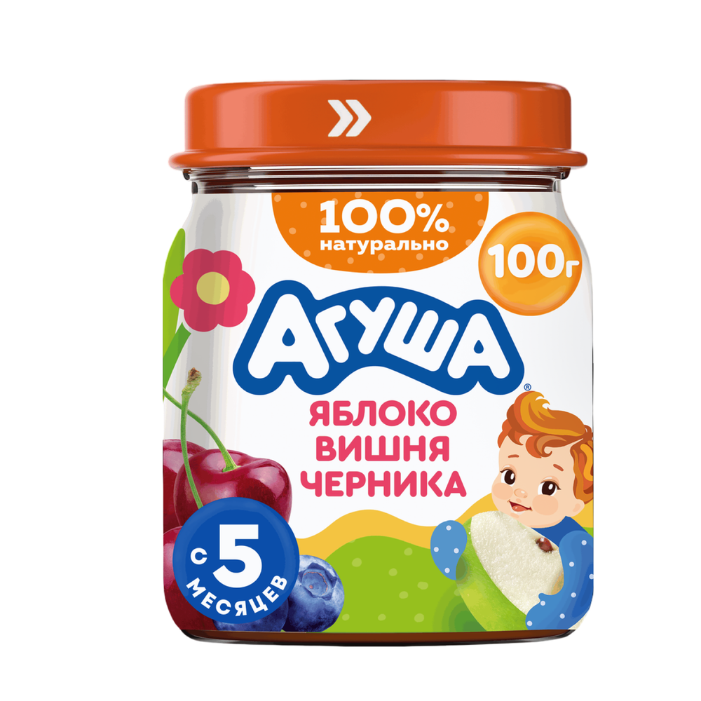 Пюре фрукт АГУША яблоко вишня черника 100 гр