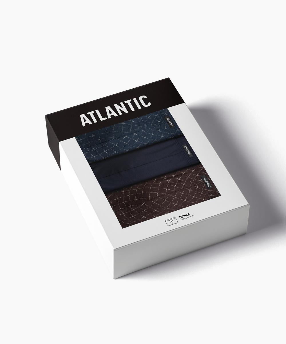 Мужские трусы шорты Atlantic, набор из 3 шт., хлопок, океан + темно-синие + коричневые, 3MH-216
