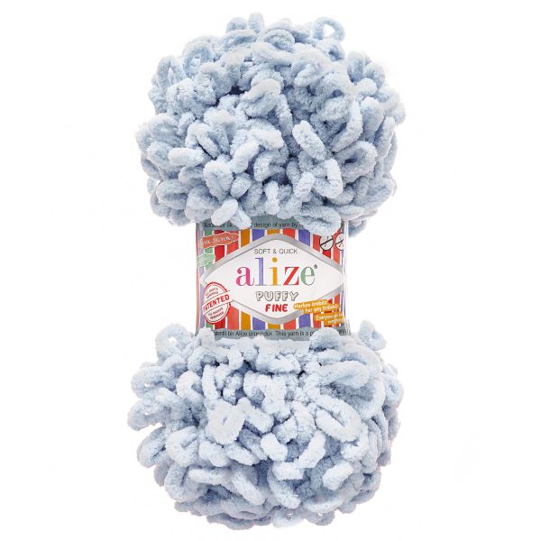 Пряжа Alize (Ализе) Puffy Fine / уп.5 мот. по 100 г, 14м, 500 серый A