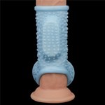 Насадка на пенис с вибрацией с рукавом для мошонки Drip Knights Ring голубая (13,3*2,8)
